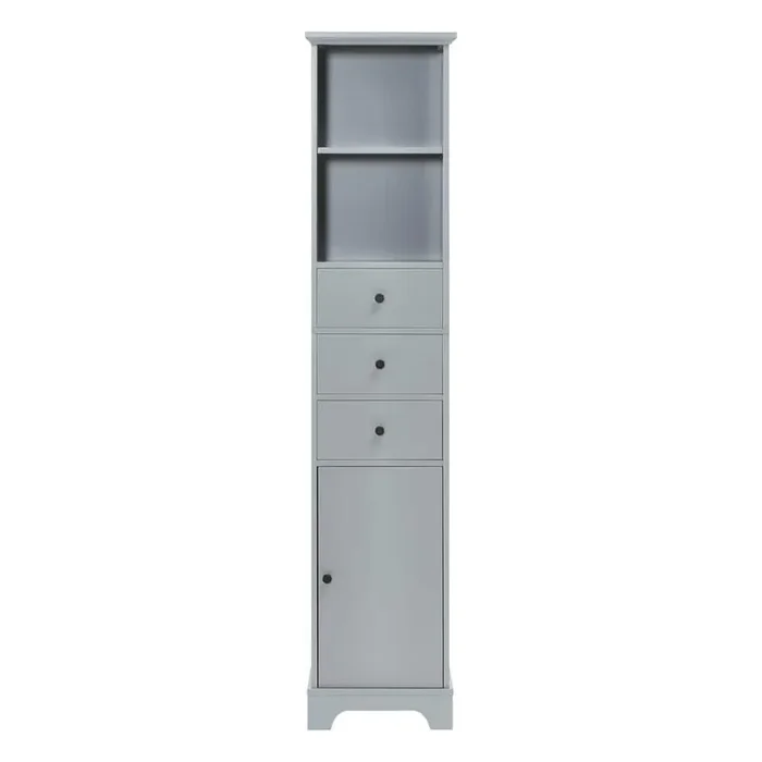 10 in. W x 15 in. D x 68.3 in. H Gray Linen Cabinet Freestanding Storage Cabinet with 3 Drawers and Adjustable Shelf