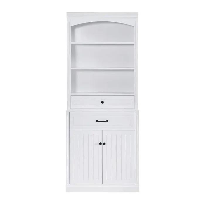 11 in. W x 32 in. D x 79 in. H Bathroom Freestanding Linen Cabinet with 2 Doors, Drawers and Adjustable Shelves, White