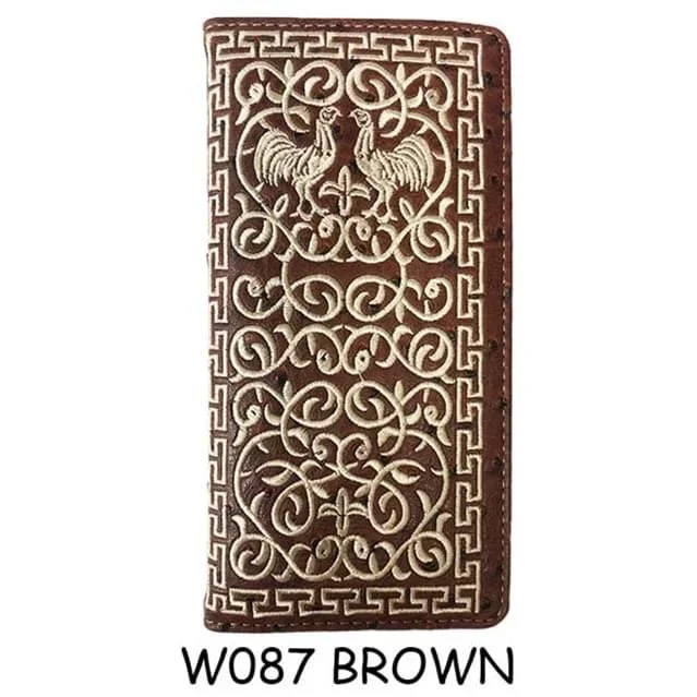 12 pieces Rooster Embroidery Long Wallet – Brown – Store