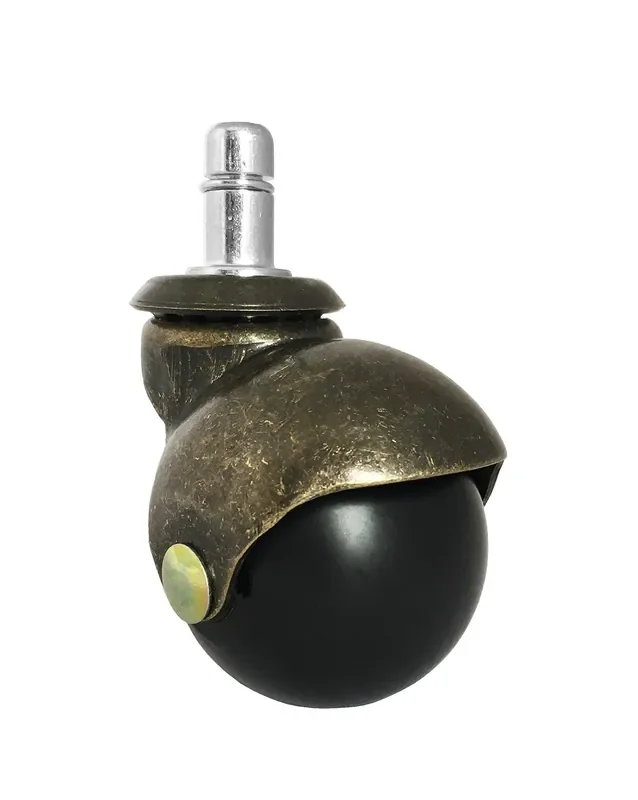 2‘ Antique Brass Ball Caster Wheel For Office, Executive, & Gaming Chairs W/ 7/16‘ X 7/8‘ Grip Ring Mounting Stem – Set Of 5