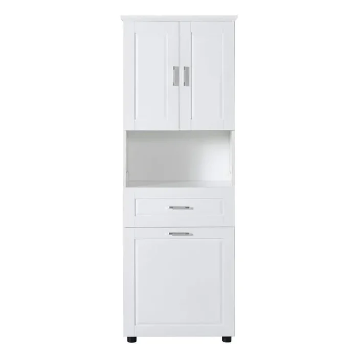 24.72 in. W x 16.29 in. D x 69.92 in. H White Linen Cabinet Bathroom Storage Cabinet with Laundry Basket and Storage