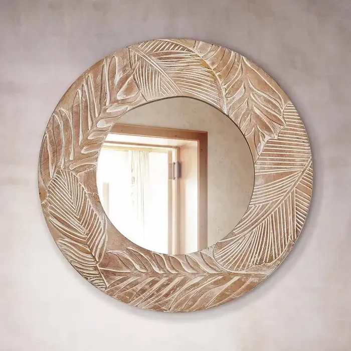 28 in. W x 28 in. H Round Rustic Framed Wall Bathroom Vanity Mirror