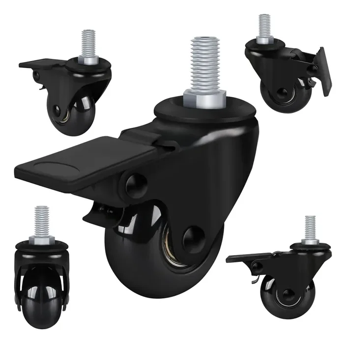 8T8 2‘ Office Chair Wheels Replacement With Brake, Rubber Caster Wheels With Threaded Stem 3/8‘-16X1, Set Of 5, Heavy Duty Des