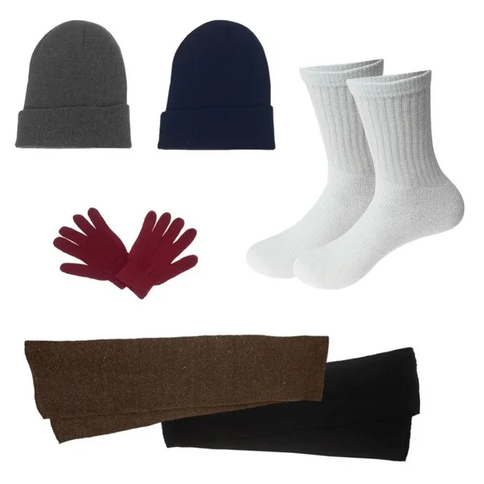 96 Pieces Unisex Socks (size 10-13), Winter Gloves, Scarf, Beanie In 5 Assorted Colors – Winter Care Sets