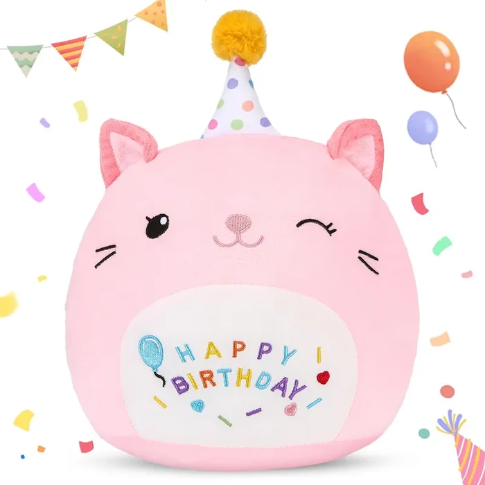 Abearcar Cute Cat Plush Birthday Gifts For Girls, Soft Cat Plushies Toy Pink Pillow Cat Stuffed Animals Gift For Girlfriend Kids