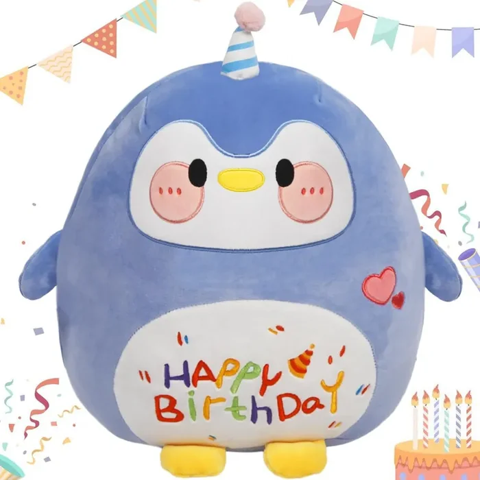Arelux Cute Penguin Plush Soft Penguin Stuffed Animal Birthday Pillow Plushie Toy Happy Birthday Party Decoration Plushies Frien