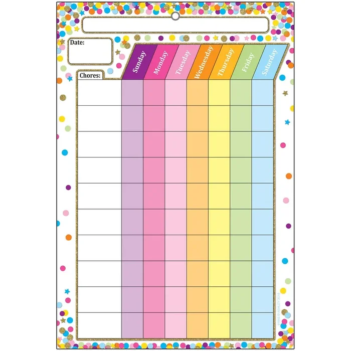 Ashley Productions Ash91045Bn Smart Poly Chart, 13‘‘ X 19‘‘, Confetti Chores, W/Grommet, Pack Of 10