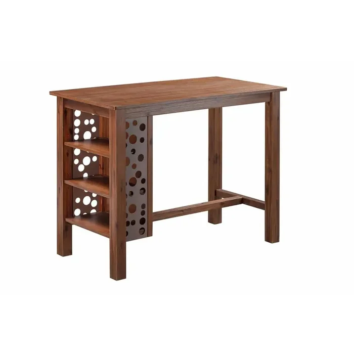 Bada 47 Inch Rectangular Bar Table With 3 Shelves And Metal Accents, Brown