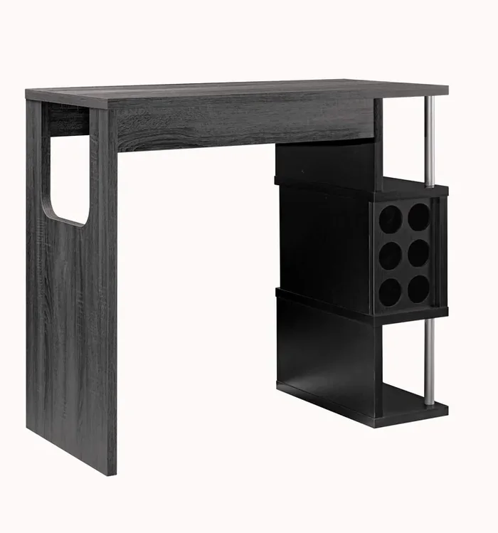 Benjara Transitional Style Wooden Bar Table With 3 Tier Side Shelves, Gray