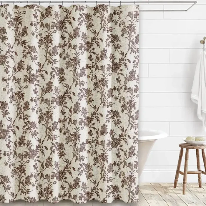 Brown Shower Curtain Floral Cotton Linen Cottagecore Shower Curtain For Bathroom 72‘ W X 72‘ L Boho Farmhouse