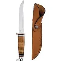 Case 381 Utility Knife with Leather Sheath, 5 in L Blade, Stainless Steel Blade, Brown/Tan Handle