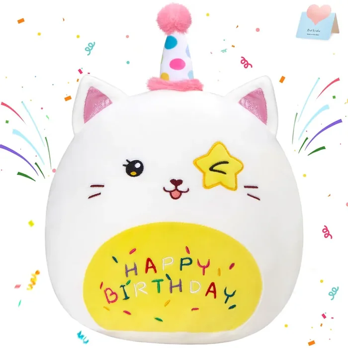 Cozyworld 16‘ Birthday Cat Plush Pillow Stuffed Animals Original Wink Kitty Kitten Large Plushie Cuddle Squishy Happy Birthday