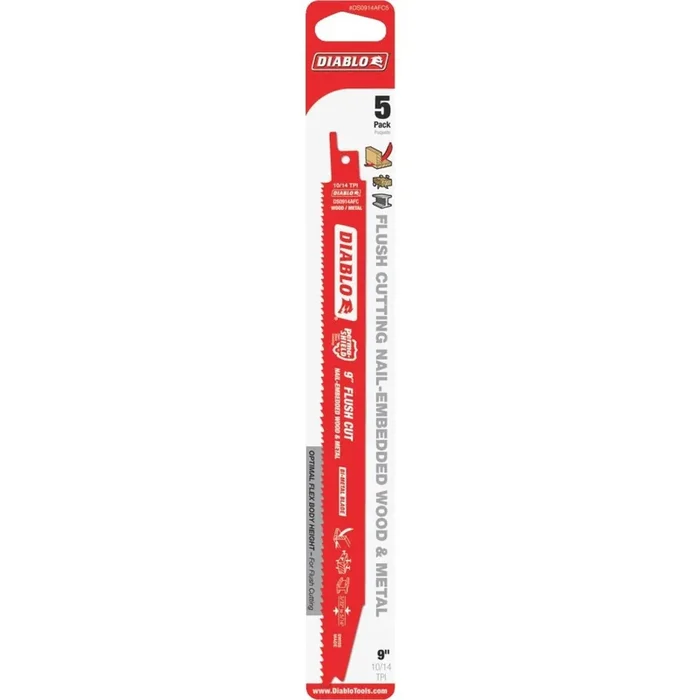 Diablo 9 In. 10/14 TPI Flush Wood/Metal Reciprocating Saw Blade (5-Pack)