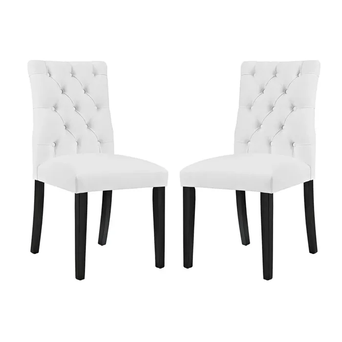 Duchess Dining Chair Set of 2 – Elegant Curvy Design, Tufted Button Back, Comfortable Foam Padding, Vinyl Upholstery, Wood Legs,