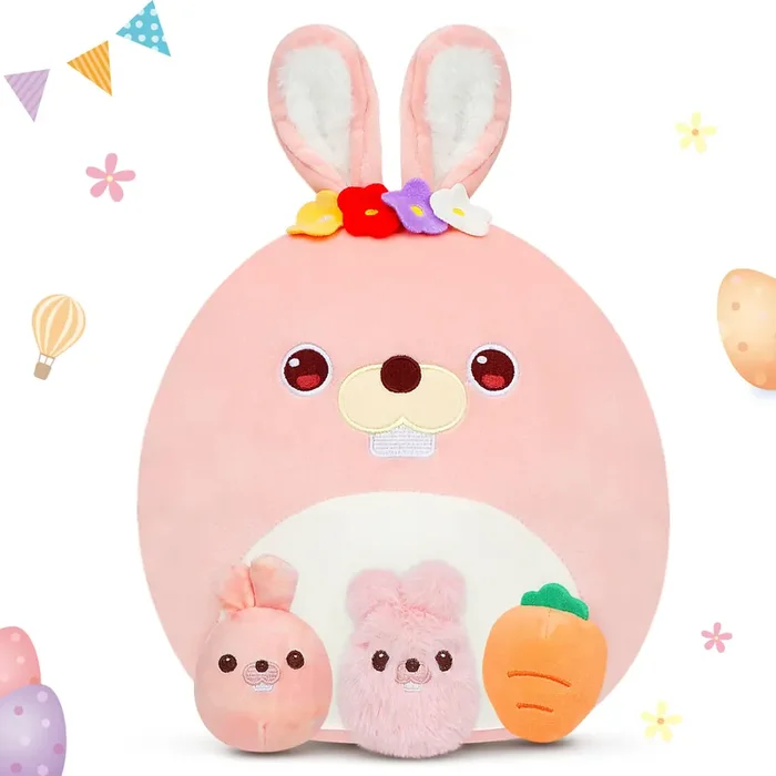Easfan Bunny Plush Pillow Soft Pink Bunny Plush Toy Cute Mommy And Baby Rabbit Stuffed Animal Home Room Decoration Birthday Gift