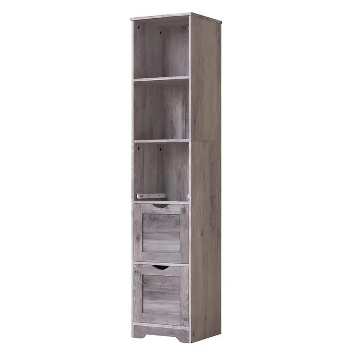 Gray Freestanding Bookcase 12.60 in. W x 11.80 in. D x 57.50 in. H Pantry Storage Cabinet Linen Cabinet with Drawers