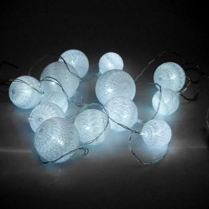 LED String Ball Lights, 13 LED, White, 9-Feet