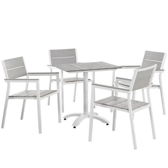 Maine Outdoor Patio Dining Furniture Collection – Synthetic Wood Grain Plank Boards, Aluminum Frame – Ideal for Contemporary Out