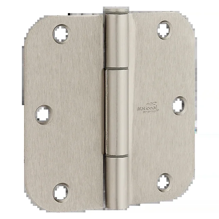 National Hardware Squeak Guard Door Hinges 5/8 In. Radius Round Corners 3.5 “, Satin Nickel