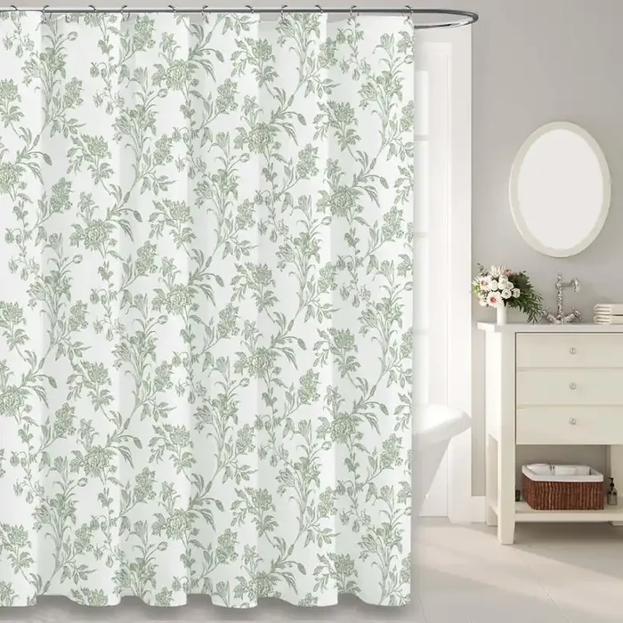 Sage Green Shower Curtain Floral Cotton Cottagecore Shower Curtain For Bathroom 72‘ W X 84‘ L