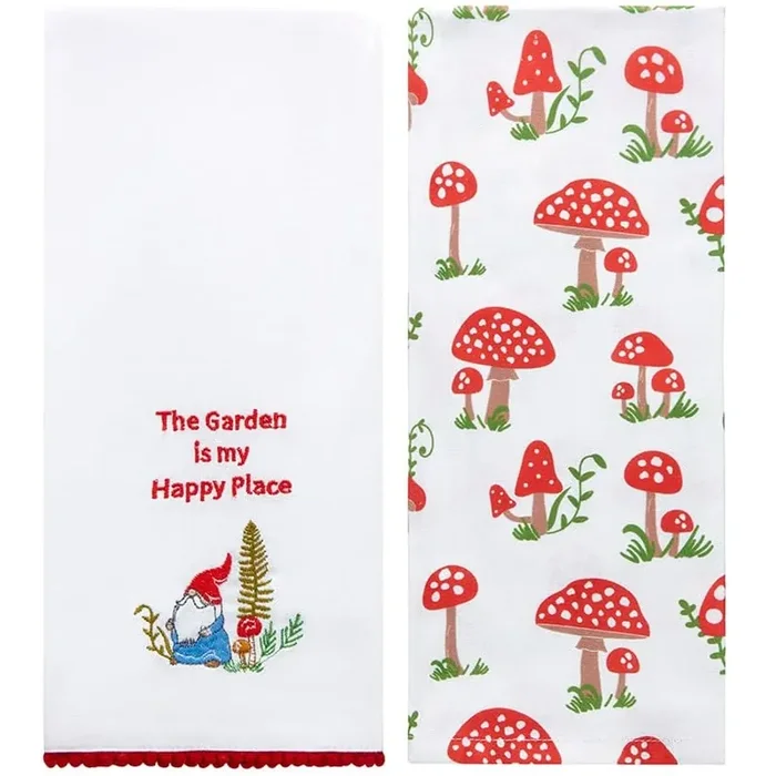Set Of 2 Spring Mushroom Embroidered Kitchen Towels – Happy Place Garden