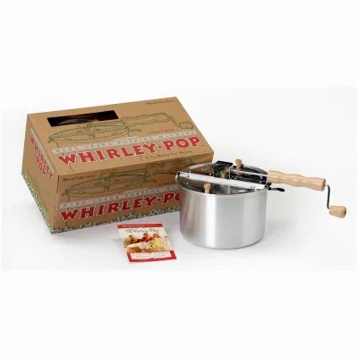 Stovetop Popcorn Popper With Aluminum Body And Wooden Handle For Even Heating