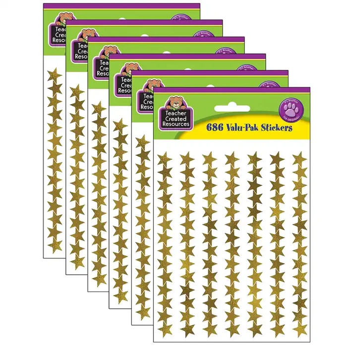 Teacher Created Resources Gold Foil Star Stickers Valu-Pak, 686 Per Pack, 6 Packs
