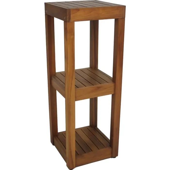The Original Sula™ 12 in. x 12 in. x 33.25 in. Square 3 -Tier Bath Stand Household Shelving Unit Teak Oil Finish