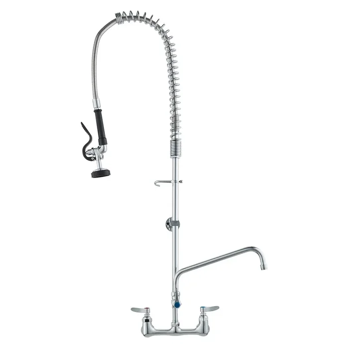 Vevor Commercial Faucet With Pre-Rinse Sprayer, 44‘‘ Height, 8‘‘ Center, 12‘‘ Swing Spout, Wall Mount Kitchen Sink Faucet, Brass