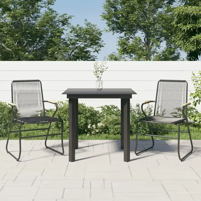 Vidaxl 3 Piece Garden Dining Set Black Pvc Rattan