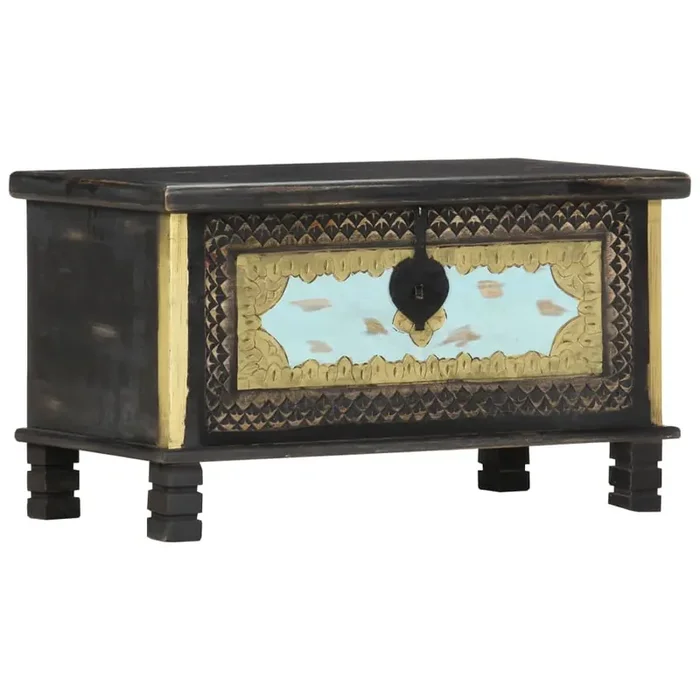 Vidaxl Antique-Style Wooden Storage Chest – Solid Mango Wood Decorative Coffee Table With Lockable Design – Hand-Carved With Ele