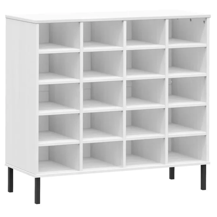 vidaXL Shoe Rack with Metal Legs White 37.4‘‘x13.8‘‘x34.3‘‘ Solid Wood OSLO
