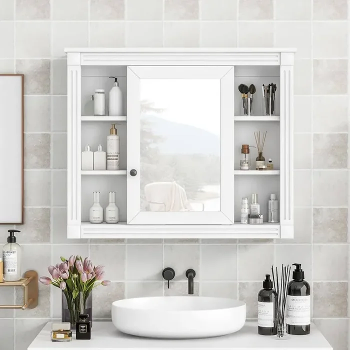 Wall Mounted 35 in. W x 7 in. D x 28.7 in. H Bathroom Storage Wall Cabinet in White Utility Medicine Cabinet with Mirror