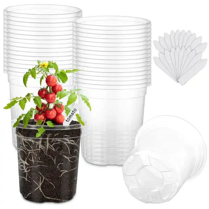 Wandaqueen 30 Packs 5 Inch Reinforced Clear Nursery Pots For Plants With Drainage Holes, High Transparency Plastic Seedling Plan